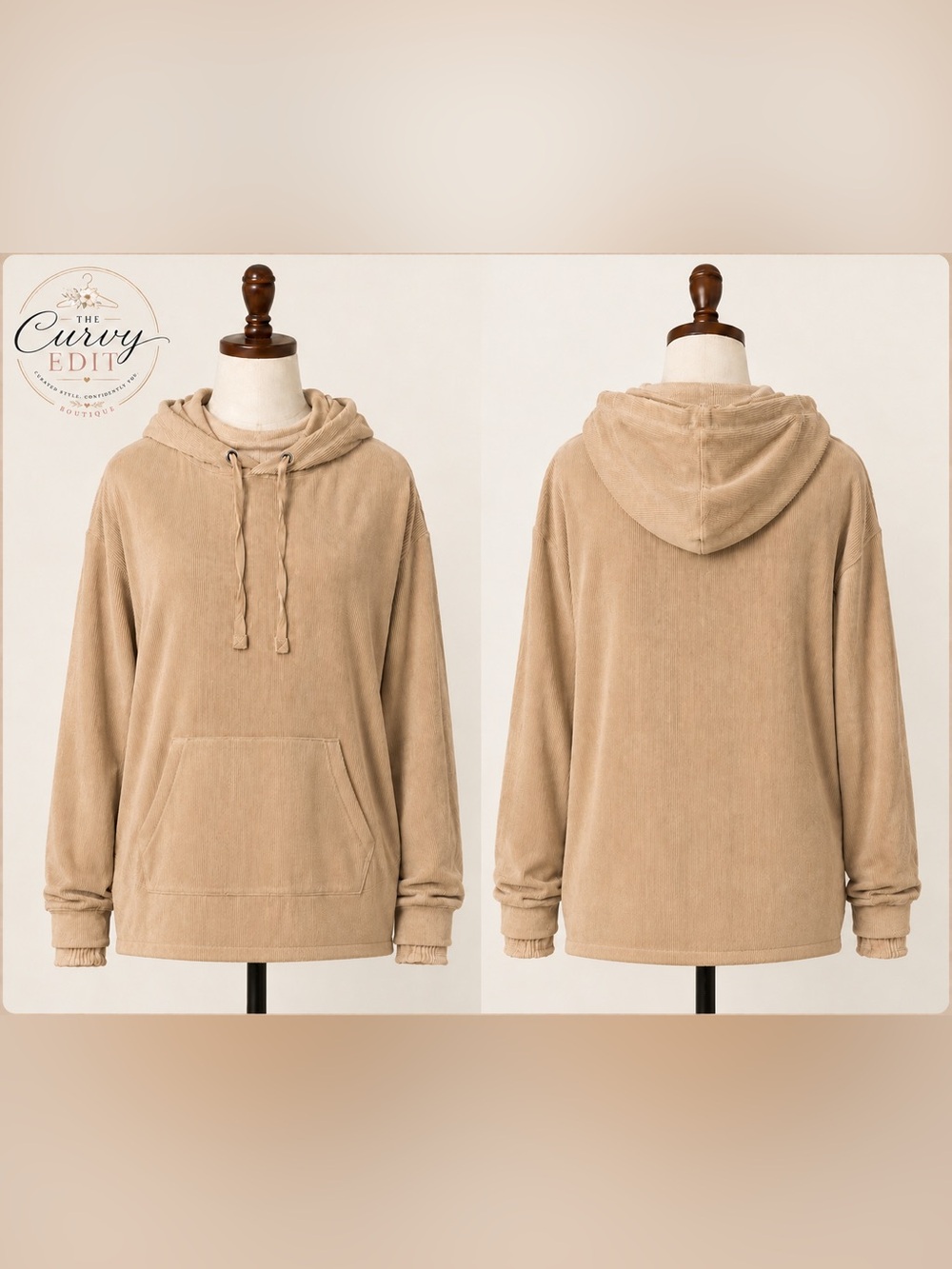 Anthropologie Daily Practice Camel Corduroy Hoodie | Size Large Loungewear Cozy